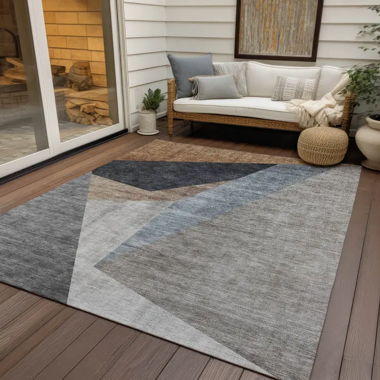 9' X 12' Taupe Beige And Gray Abstract Washable Indoor Outdoor Area Rug