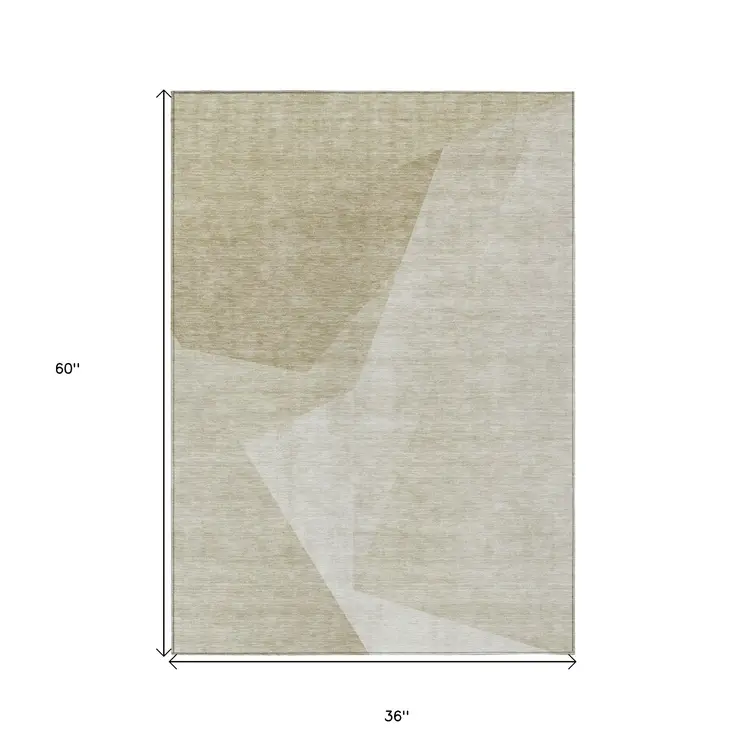 3' X 5' Beige Khaki And Taupe Abstract Washable Indoor Outdoor Area Rug