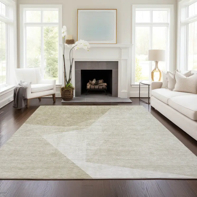 3' X 5' Beige Khaki And Taupe Abstract Washable Indoor Outdoor Area Rug