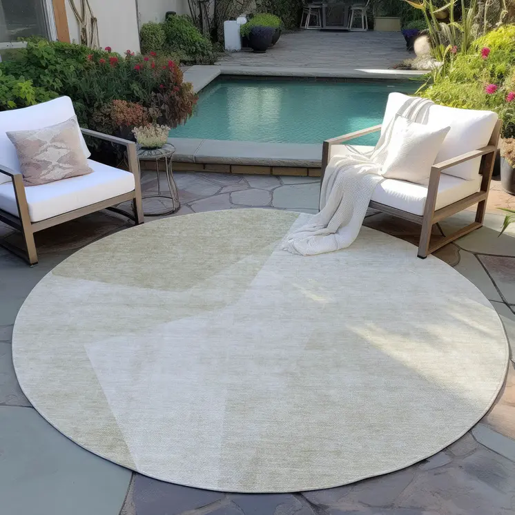 8' Beige Khaki And Taupe Round Abstract Washable Indoor Outdoor Area Rug