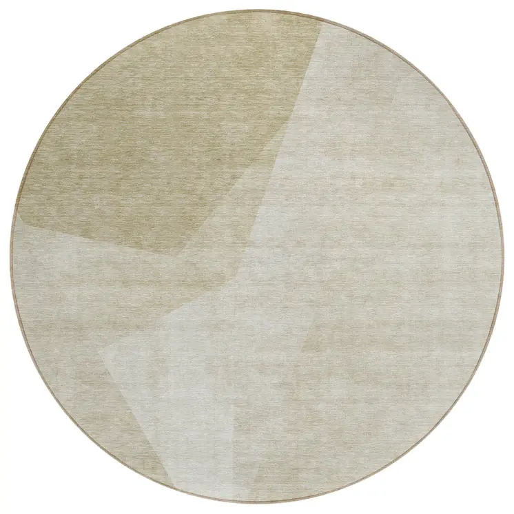 8' Beige Khaki And Taupe Round Abstract Washable Indoor Outdoor Area Rug
