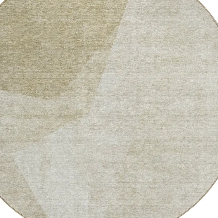 8' Beige Khaki And Taupe Round Abstract Washable Indoor Outdoor Area Rug