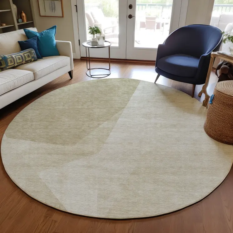 8' Beige Khaki And Taupe Round Abstract Washable Indoor Outdoor Area Rug