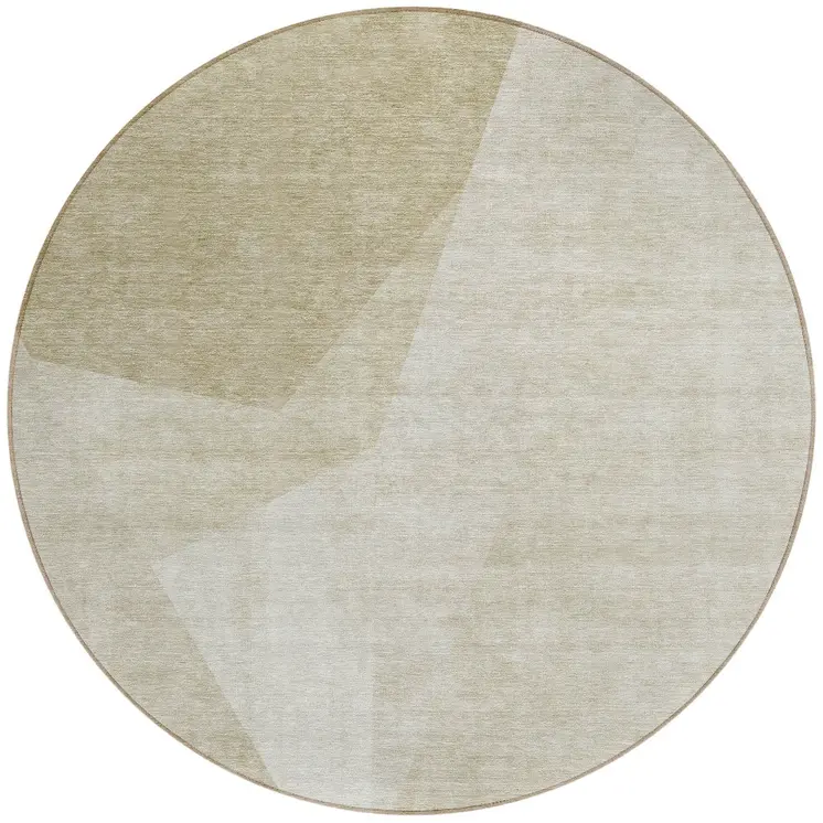 8' Beige Khaki And Taupe Round Abstract Washable Indoor Outdoor Area Rug