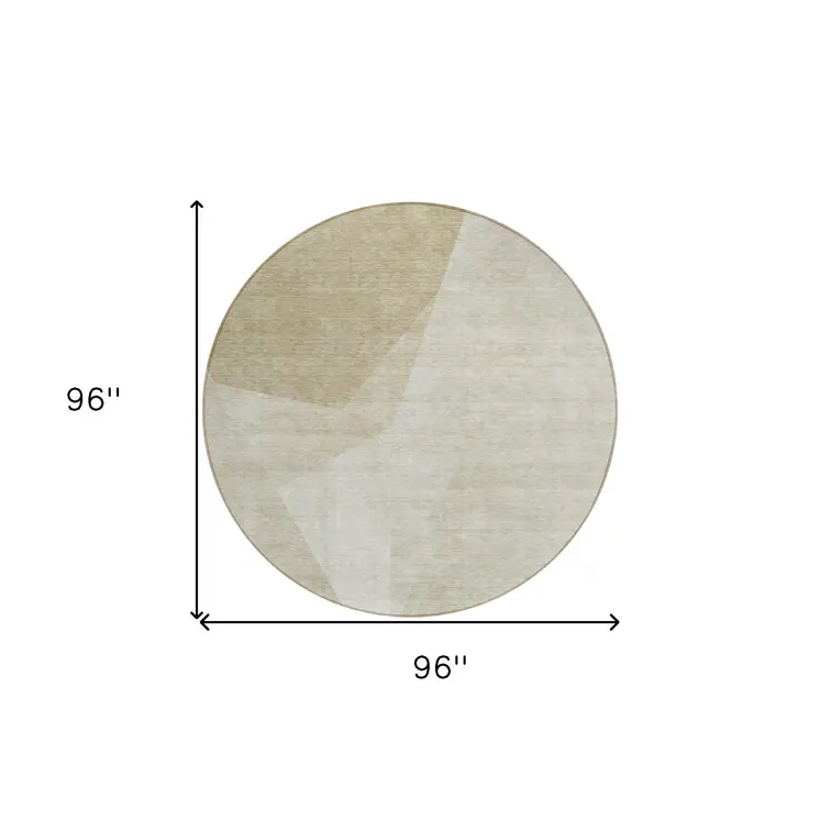 8' Beige Khaki And Taupe Round Abstract Washable Indoor Outdoor Area Rug