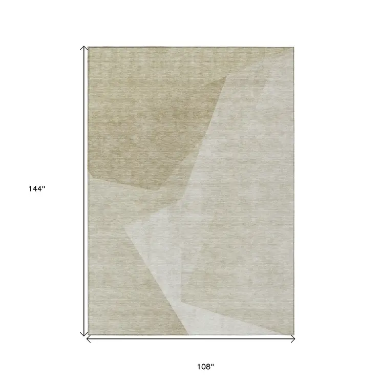 9' X 12' Beige Khaki And Taupe Abstract Washable Indoor Outdoor Area Rug