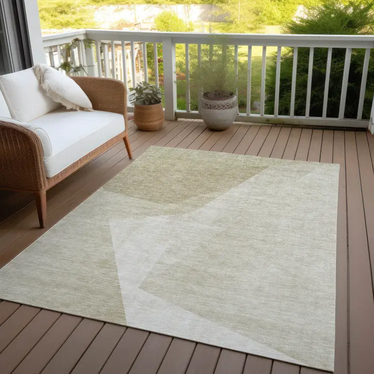 9' X 12' Beige Khaki And Taupe Abstract Washable Indoor Outdoor Area Rug