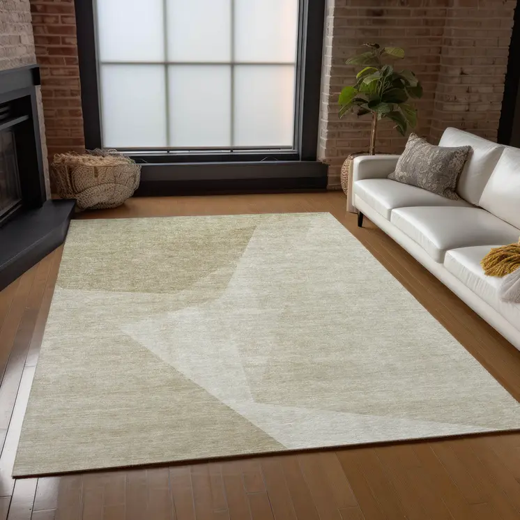 9' X 12' Beige Khaki And Taupe Abstract Washable Indoor Outdoor Area Rug