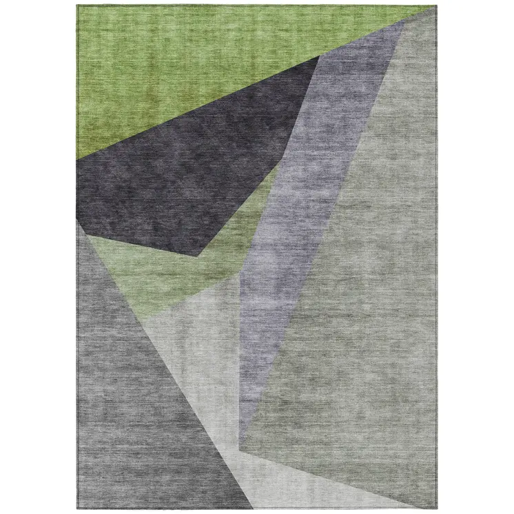3' X 5' Sage Green And Charcoal Abstract Washable Indoor Outdoor Area Rug