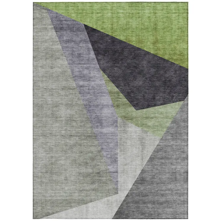 3' X 5' Sage Green And Charcoal Abstract Washable Indoor Outdoor Area Rug