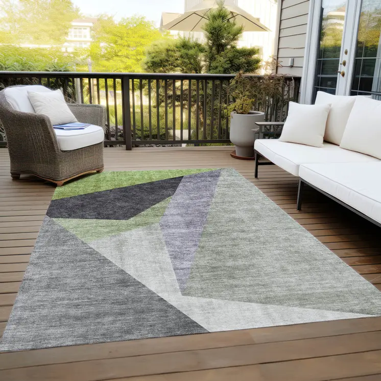 3' X 5' Sage Green And Charcoal Abstract Washable Indoor Outdoor Area Rug