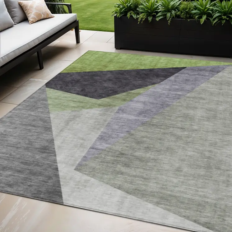 5' X 8' Sage Green And Charcoal Abstract Washable Indoor Outdoor Area Rug