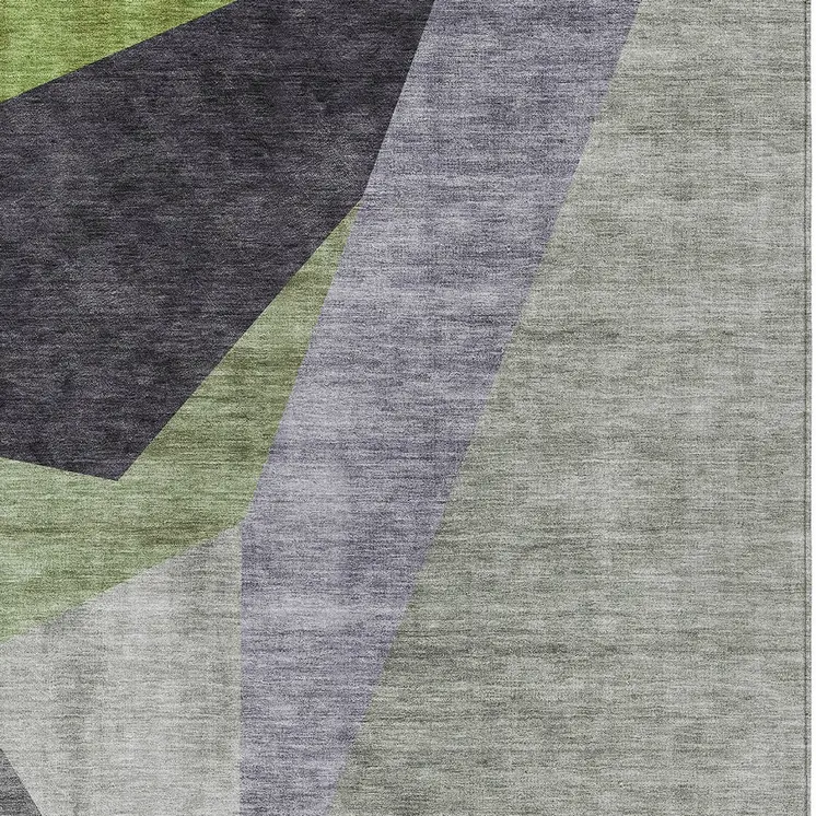 5' X 8' Sage Green And Charcoal Abstract Washable Indoor Outdoor Area Rug