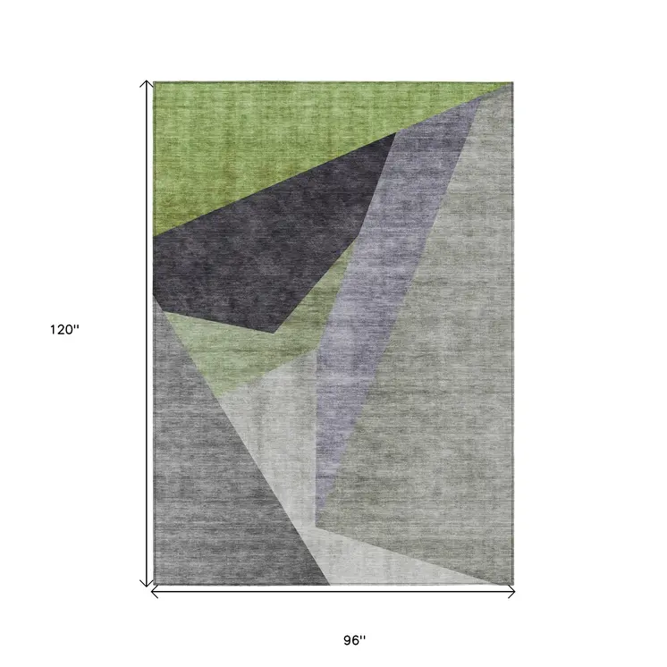 8' X 10' Sage Green And Charcoal Abstract Washable Indoor Outdoor Area Rug