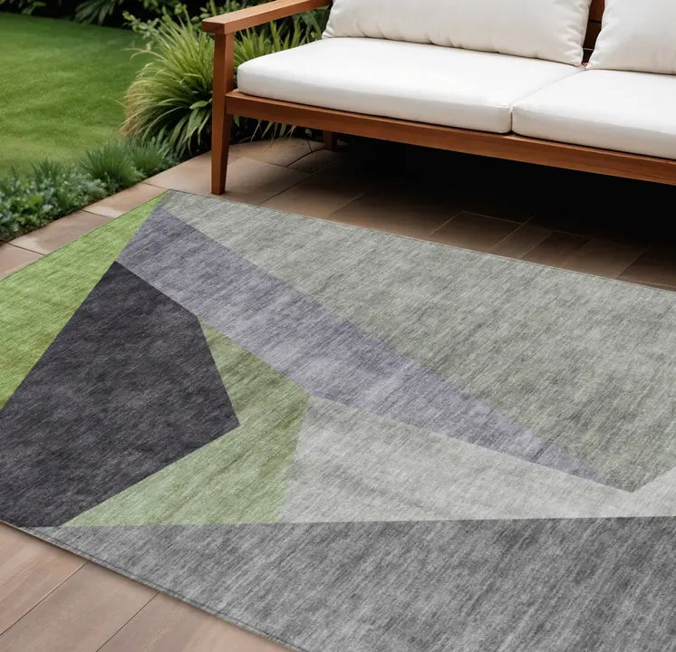 8' X 10' Sage Green And Charcoal Abstract Washable Indoor Outdoor Area Rug