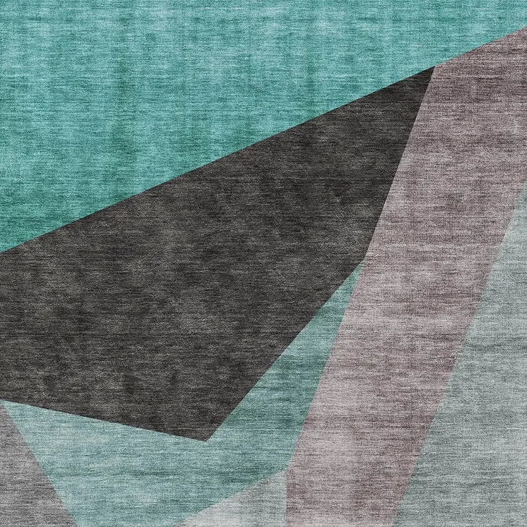 3' X 5' Teal Blue Aqua And Charcoal Abstract Washable Indoor Outdoor Area Rug