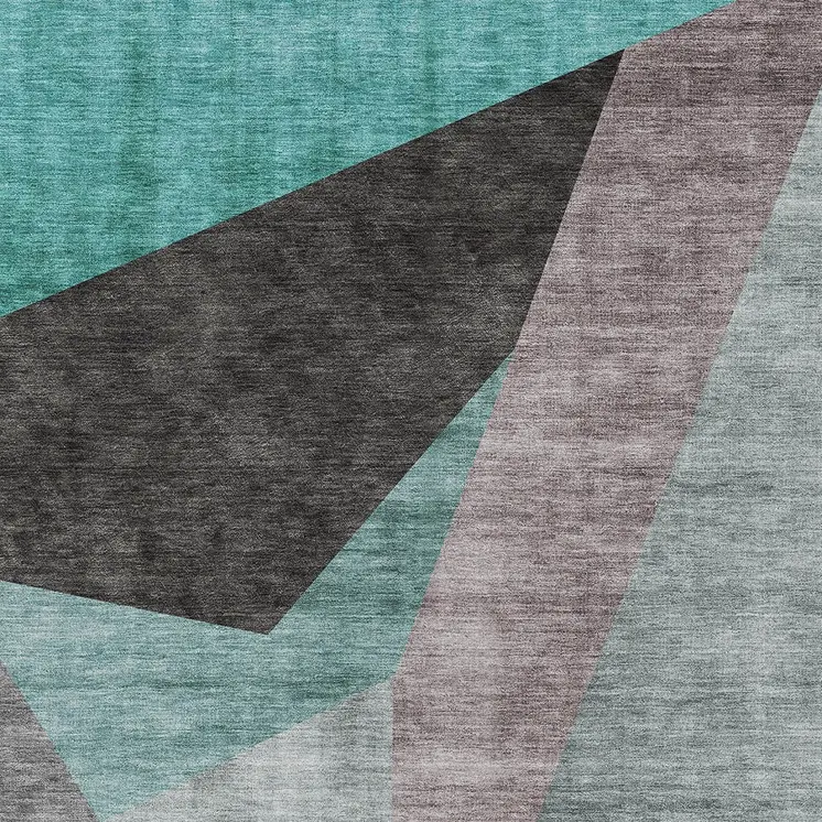 5' X 8' Teal Blue Aqua And Charcoal Abstract Washable Indoor Outdoor Area Rug