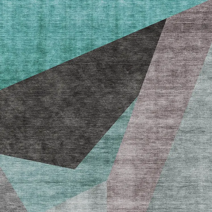 8' X 10' Teal Blue Aqua And Charcoal Abstract Washable Indoor Outdoor Area Rug