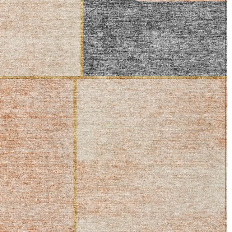 5' X 8' Coral Peach And Gray Abstract Washable Indoor Outdoor Area Rug