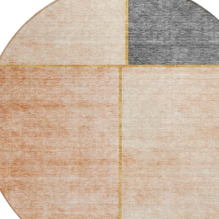 8' Coral Peach And Gray Round Abstract Washable Indoor Outdoor Area Rug