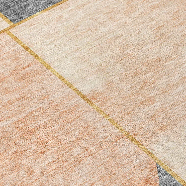 8' Coral Peach And Gray Round Abstract Washable Indoor Outdoor Area Rug
