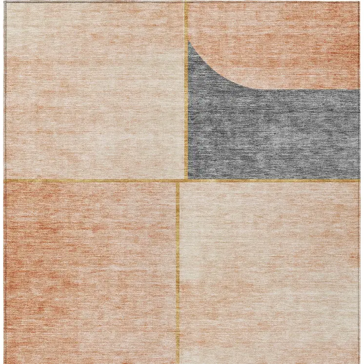 8' X 10' Coral Peach And Gray Abstract Washable Indoor Outdoor Area Rug