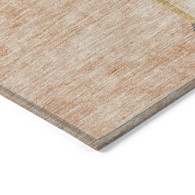 8' X 10' Coral Peach And Gray Abstract Washable Indoor Outdoor Area Rug