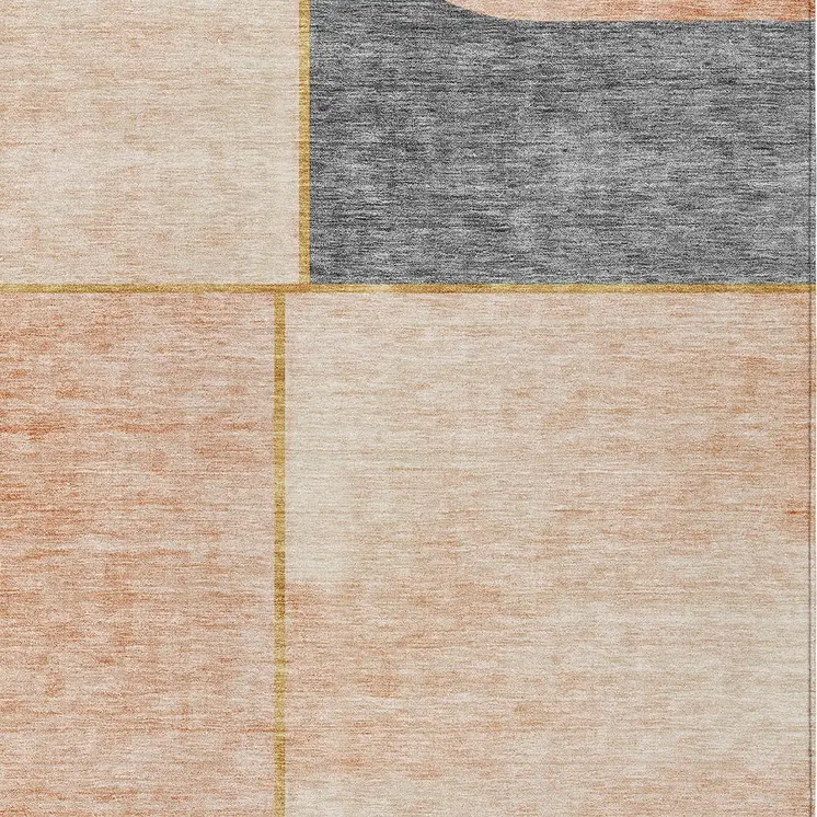 8' X 10' Coral Peach And Gray Abstract Washable Indoor Outdoor Area Rug
