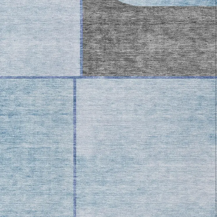 5' X 8' Sky Blue And Denim Blue Abstract Washable Indoor Outdoor Area Rug