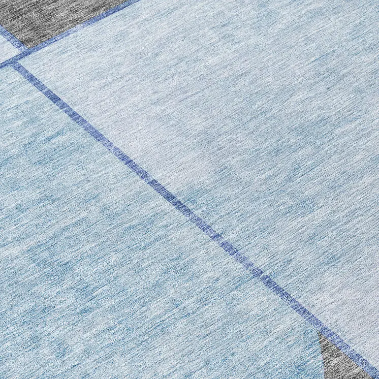 8' Sky Blue And Denim Blue Round Abstract Washable Indoor Outdoor Area Rug