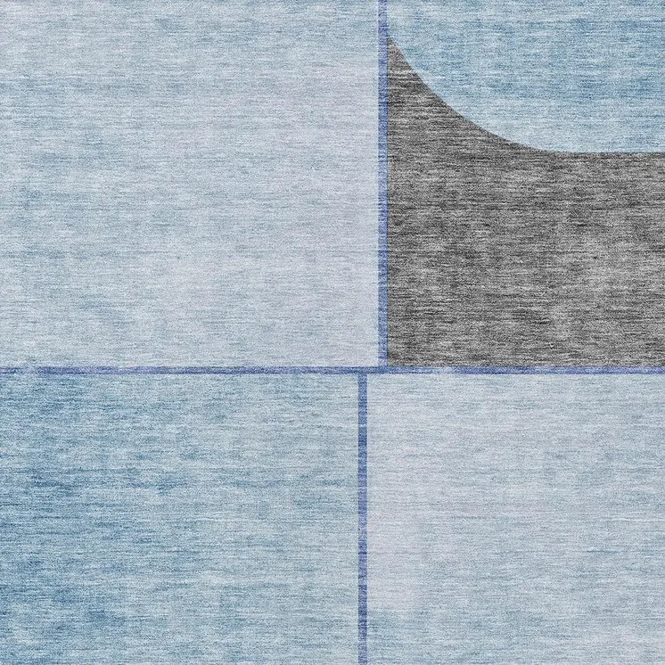 8' X 10' Sky Blue And Denim Blue Abstract Washable Indoor Outdoor Area Rug