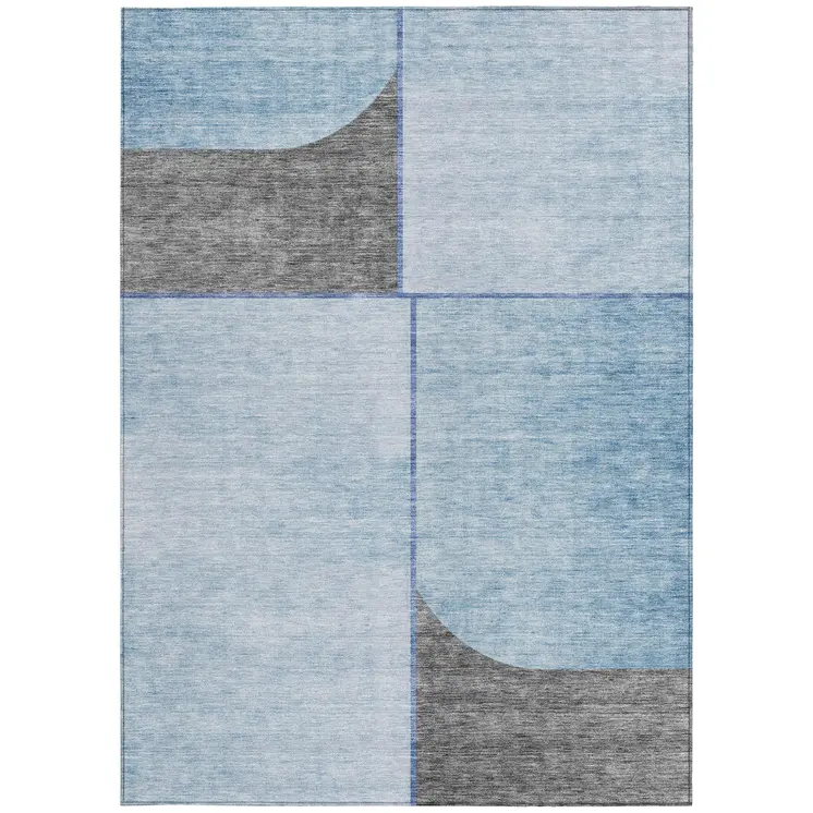 10' X 14' Sky Blue And Denim Blue Abstract Washable Indoor Outdoor Area Rug