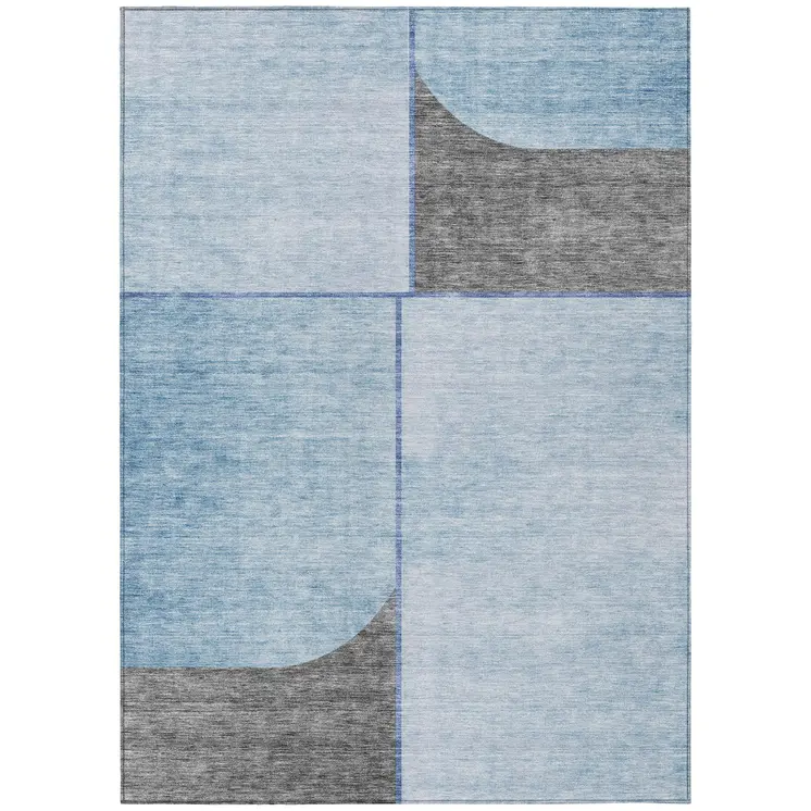 10' X 14' Sky Blue And Denim Blue Abstract Washable Indoor Outdoor Area Rug