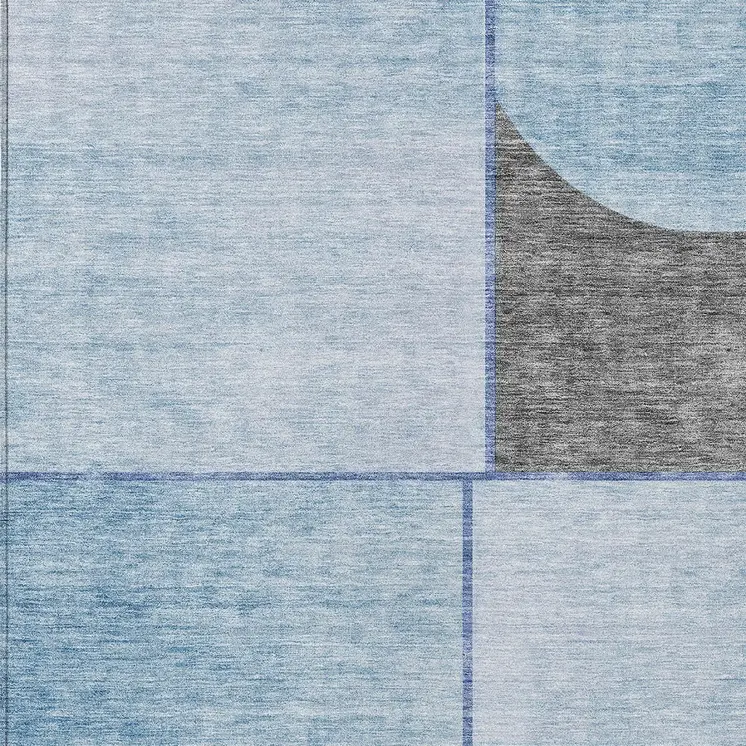 10' X 14' Sky Blue And Denim Blue Abstract Washable Indoor Outdoor Area Rug