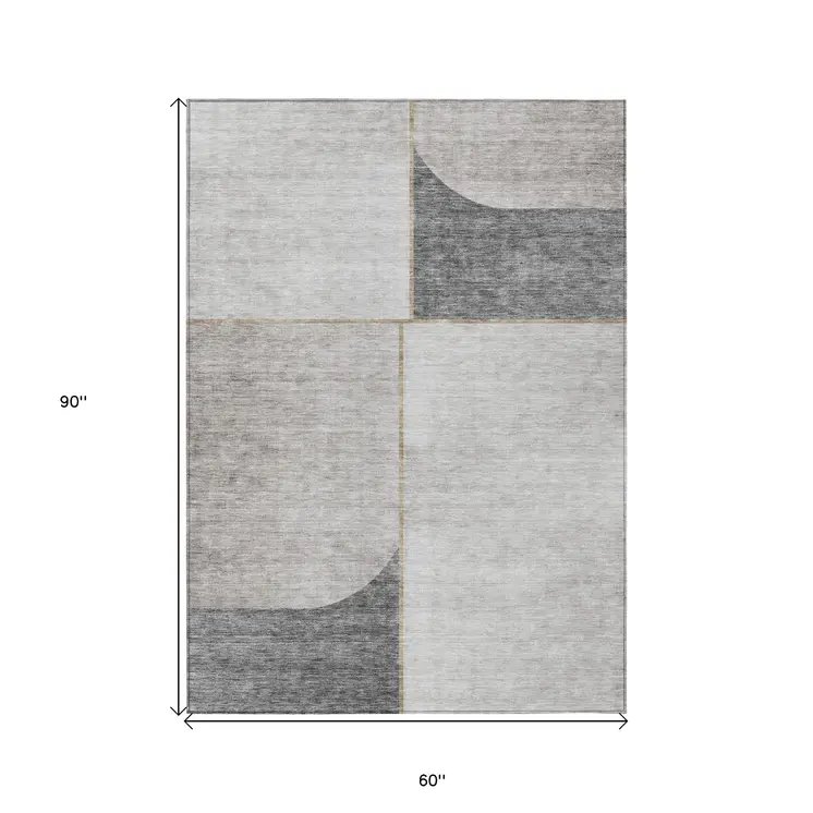 5' X 8' Taupe Beige And Gray Abstract Washable Indoor Outdoor Area Rug