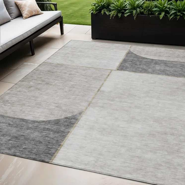 5' X 8' Taupe Beige And Gray Abstract Washable Indoor Outdoor Area Rug
