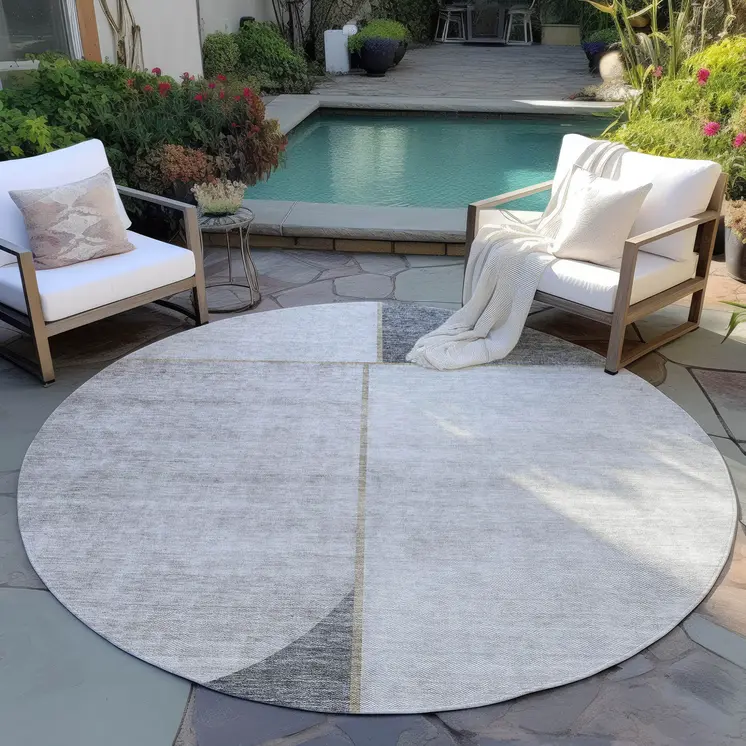8' Taupe Beige And Gray Round Abstract Washable Indoor Outdoor Area Rug