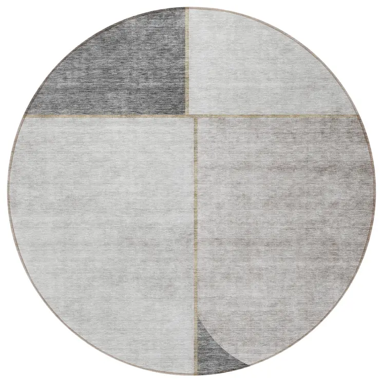 8' Taupe Beige And Gray Round Abstract Washable Indoor Outdoor Area Rug