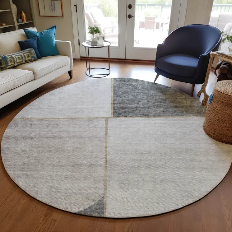 8' Taupe Beige And Gray Round Abstract Washable Indoor Outdoor Area Rug