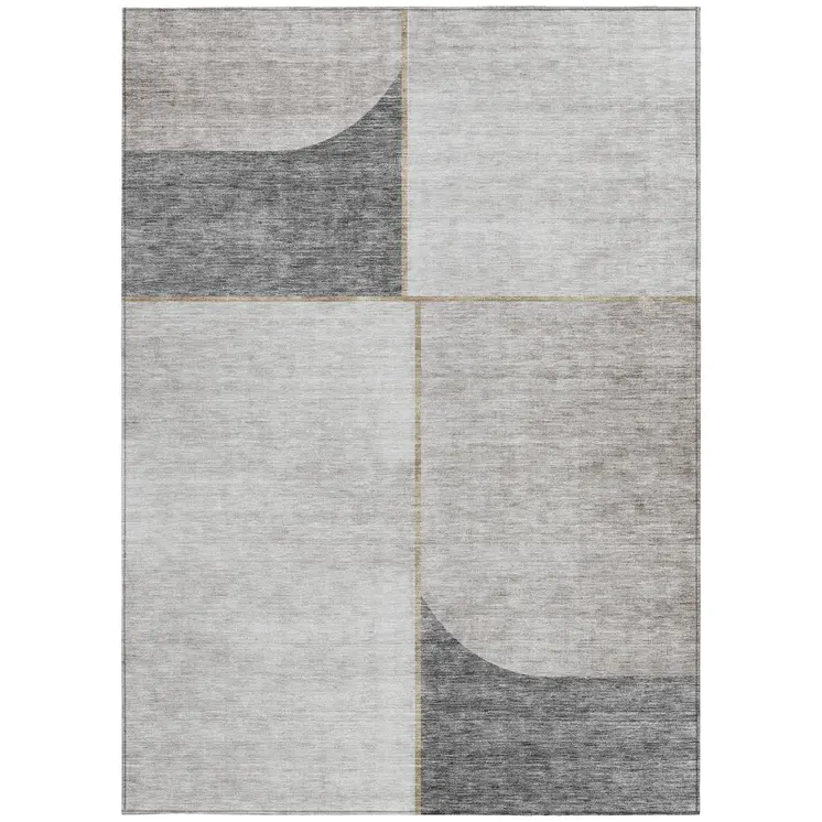 8' X 10' Taupe Beige And Gray Abstract Washable Indoor Outdoor Area Rug