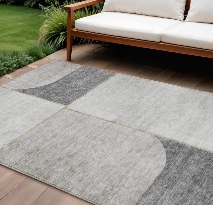 9' X 12' Taupe Beige And Gray Abstract Washable Indoor Outdoor Area Rug