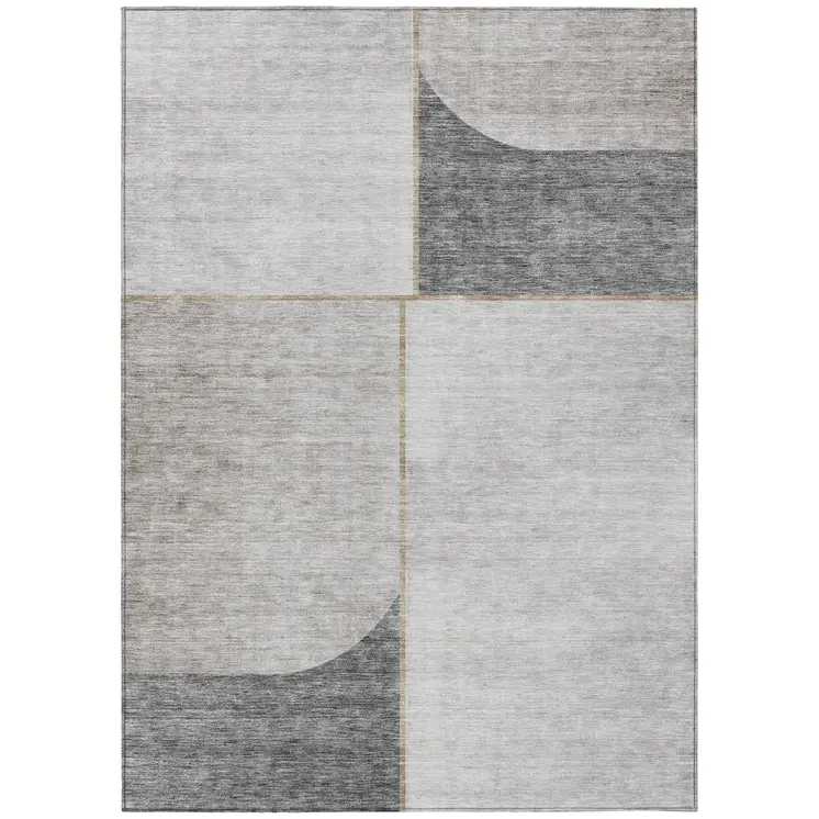 9' X 12' Taupe Beige And Gray Abstract Washable Indoor Outdoor Area Rug