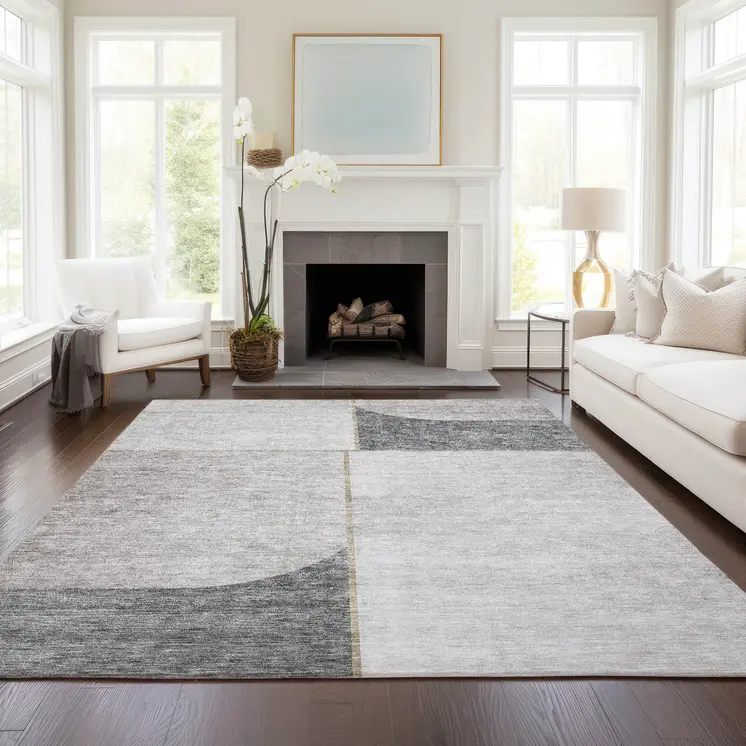 9' X 12' Taupe Beige And Gray Abstract Washable Indoor Outdoor Area Rug