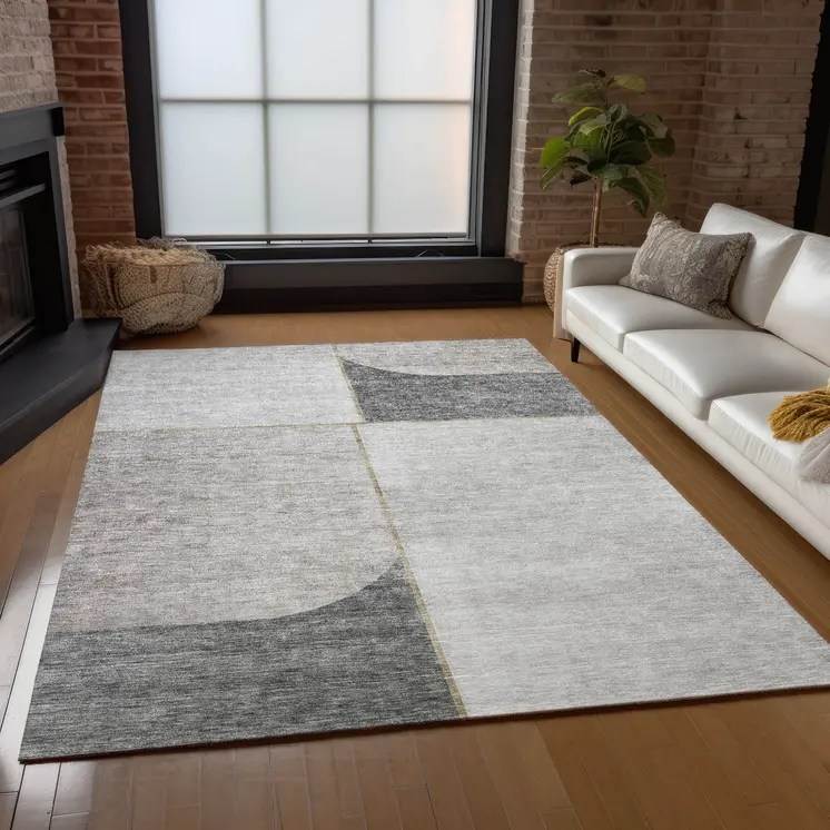 9' X 12' Taupe Beige And Gray Abstract Washable Indoor Outdoor Area Rug