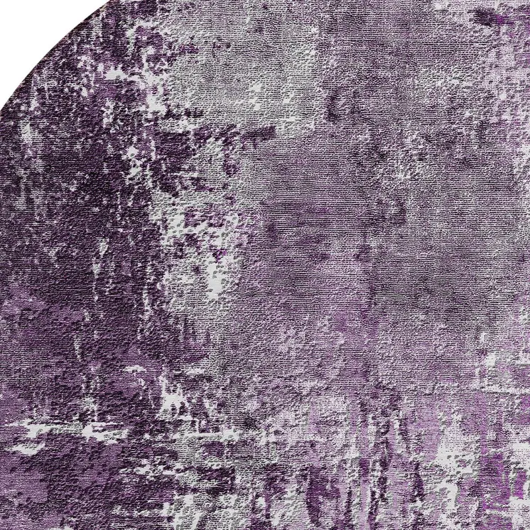 8' Eggplant Purple And Lavender Round Abstract Washable Indoor Outdoor Area Rug