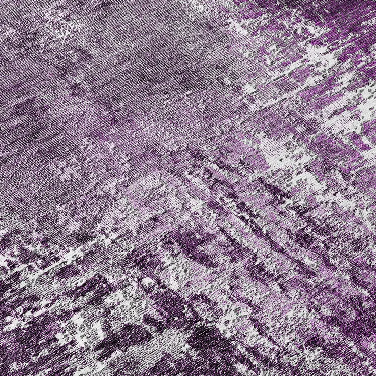 8' Eggplant Purple And Lavender Round Abstract Washable Indoor Outdoor Area Rug