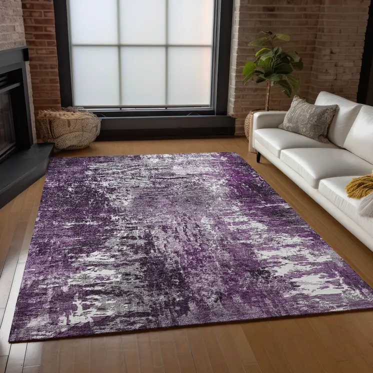 8' X 10' Eggplant Purple And Lavender Abstract Washable Indoor Outdoor Area Rug