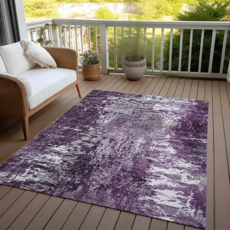 9' X 12' Eggplant Purple And Lavender Abstract Washable Indoor Outdoor Area Rug