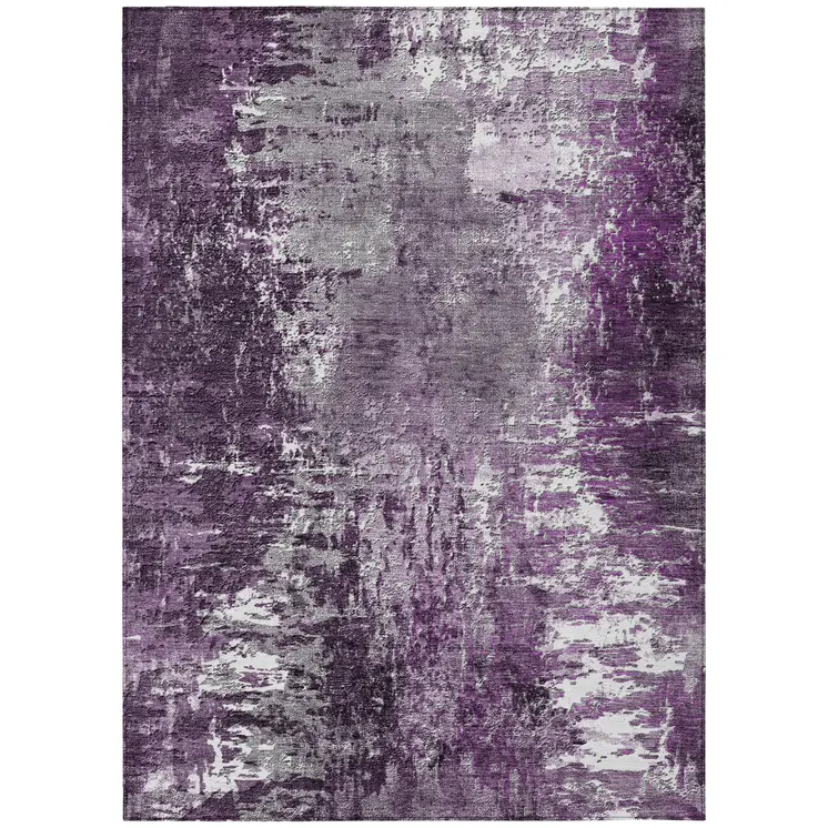 9' X 12' Eggplant Purple And Lavender Abstract Washable Indoor Outdoor Area Rug