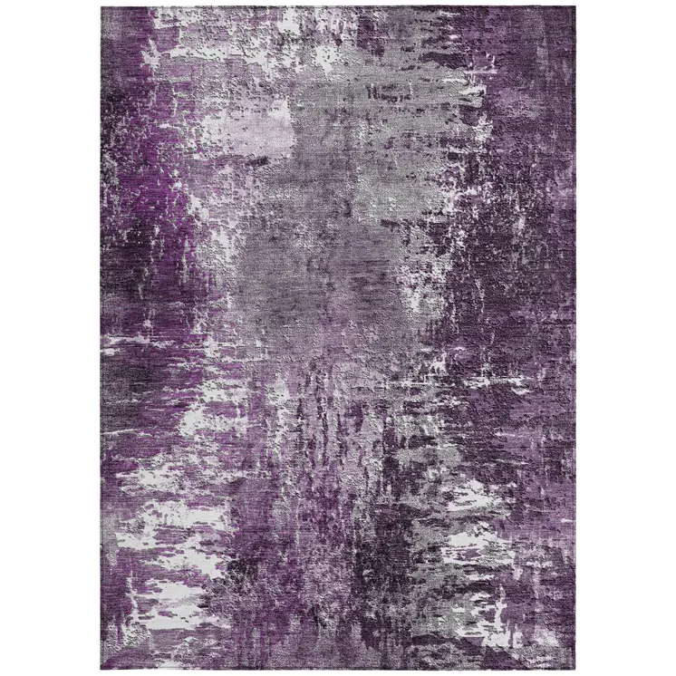 9' X 12' Eggplant Purple And Lavender Abstract Washable Indoor Outdoor Area Rug